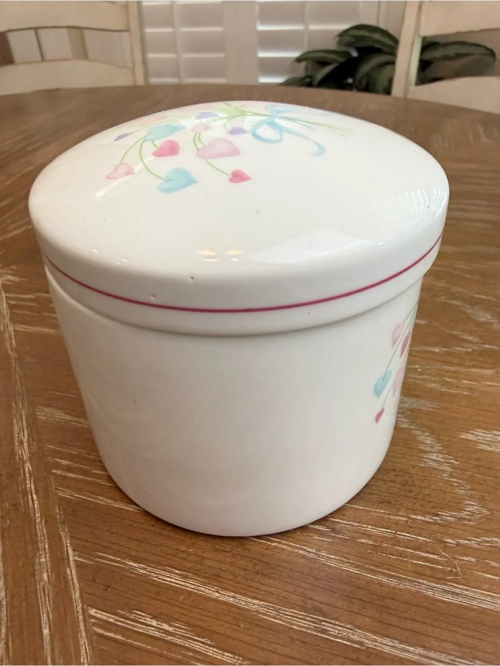 Vintage FTDA Pastel Heart Bouquet Canister/ Trinket Jar 1987 80's Deco